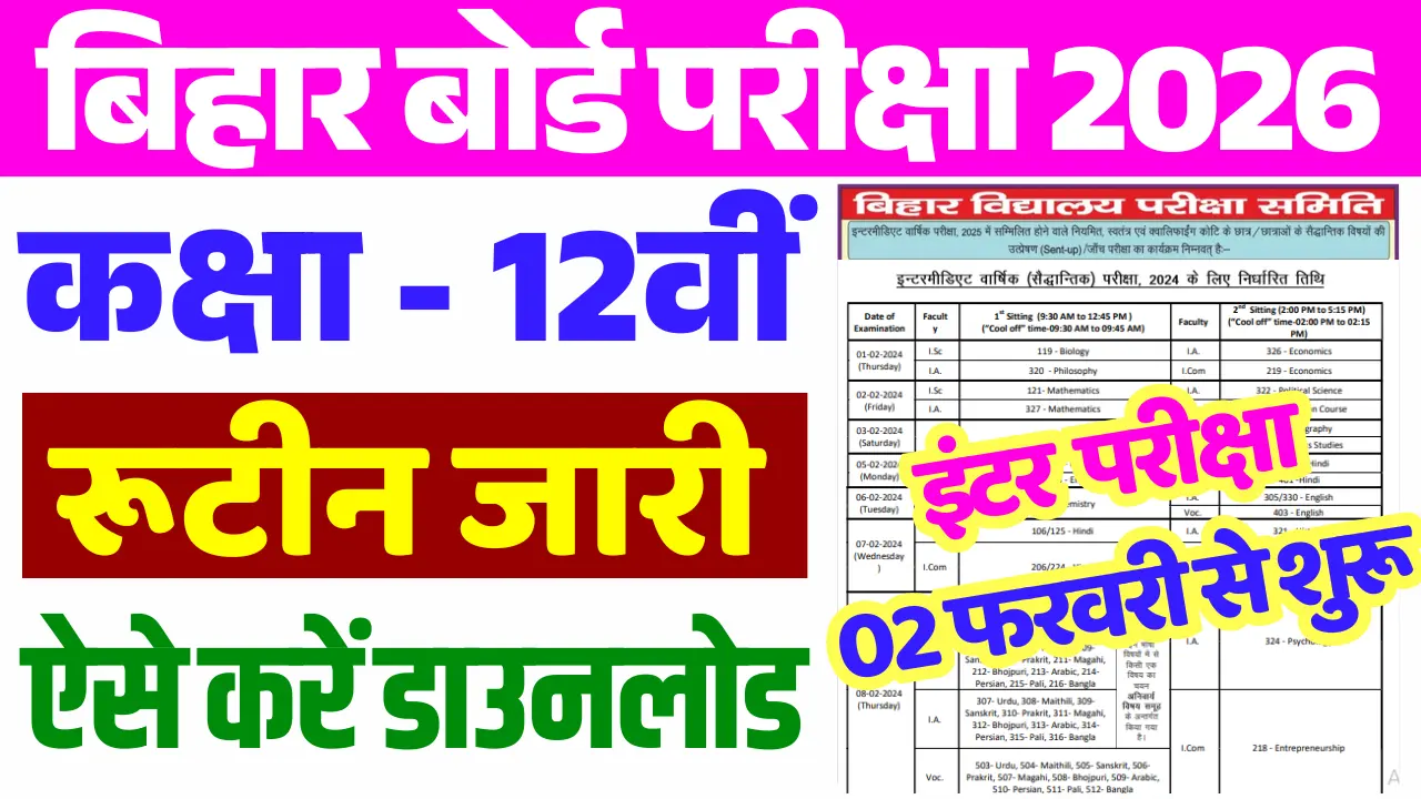 Bihar Board 12th Exam Routine 2026