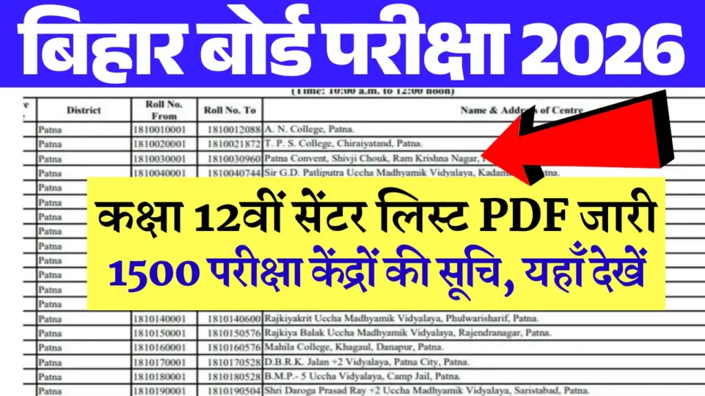 Bihar Board 12th Exam Center List 2026