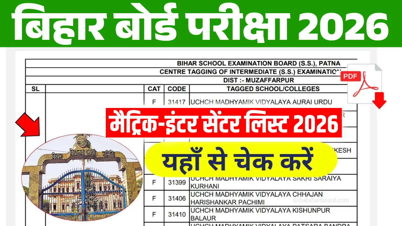 Bihar Board matric inter Center List 2026