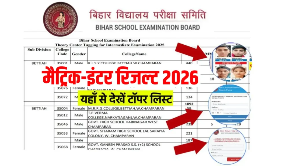 Bihar Board 10th 12th Topper List 2026 जारी: यहाँ देखें कक्षा 10वीं 12वीं टॉपर लिस्ट @biharboardonline.com